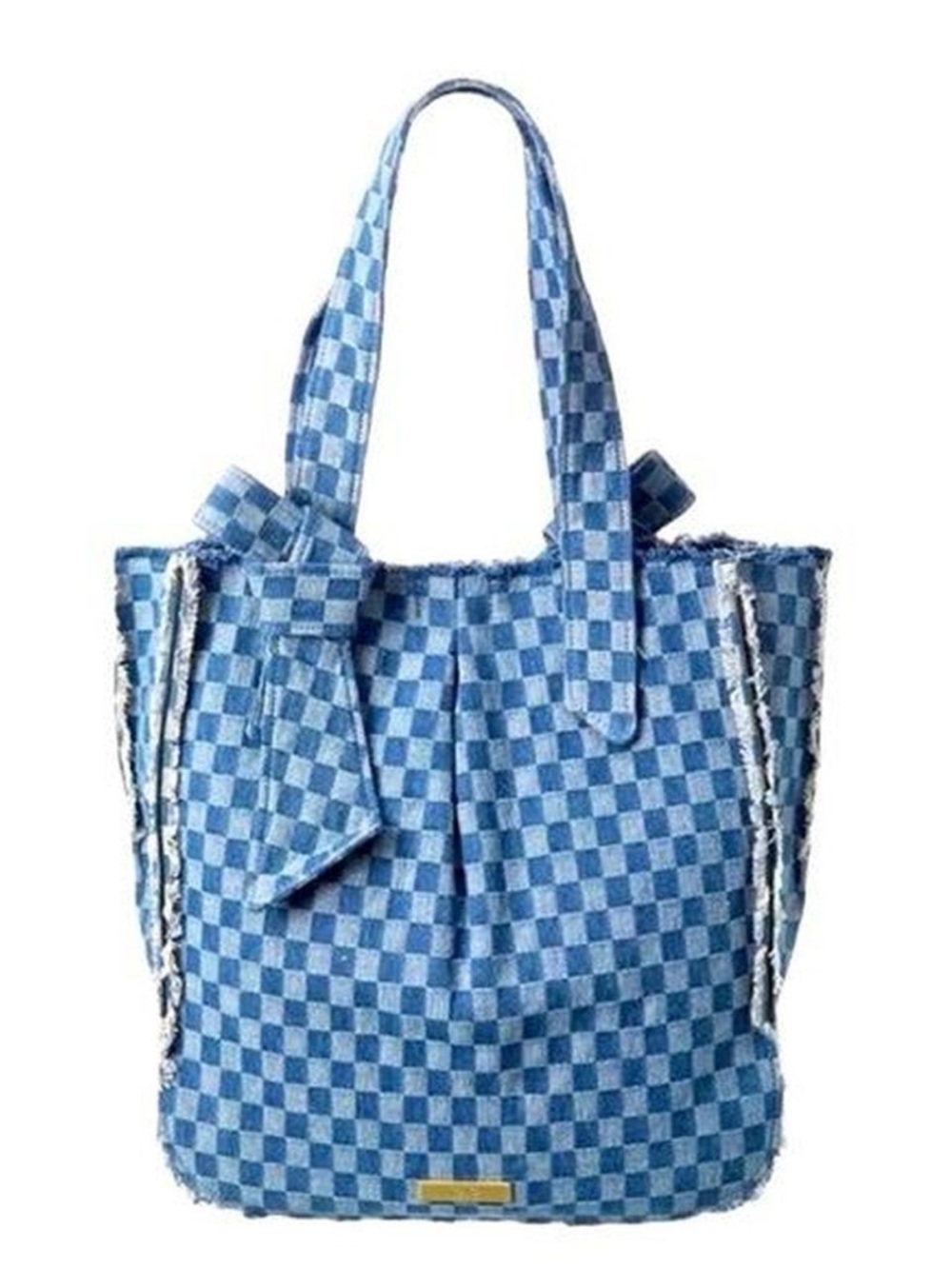 Zac Posen Blue Checkered Denim Tote